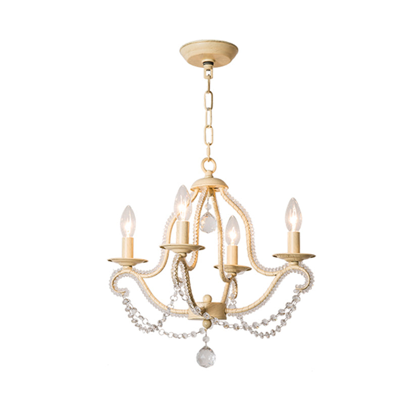 Empire Shade Bedroom Hanging Lightture Traditional Crystal perle 4 têtes d'éclairage de lustre beige avec ombre / avec ombres