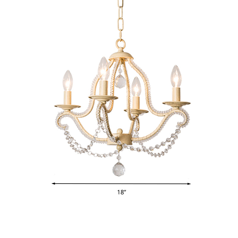 Empire Shade Bedroom Hanging Lightture Traditional Crystal perle 4 têtes d'éclairage de lustre beige avec ombre / avec ombres