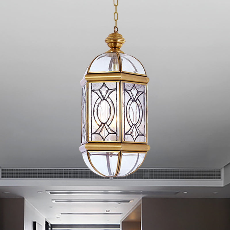 Ligera de lámpara de linterna Luz de vidrio colonial de vidrio esbelto 3 bulbos Luz de techo colgante