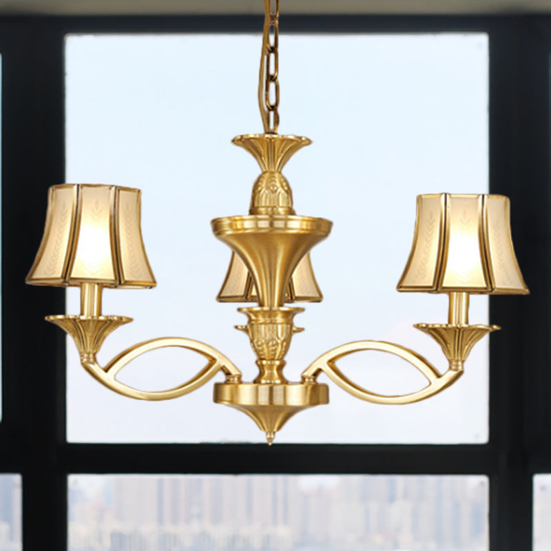 Gold Starburst Chandelier Lamp Colony Metal 3/6/8 Heads Pendant Ceiling Light with Flared Opal Frosted Glass Shade