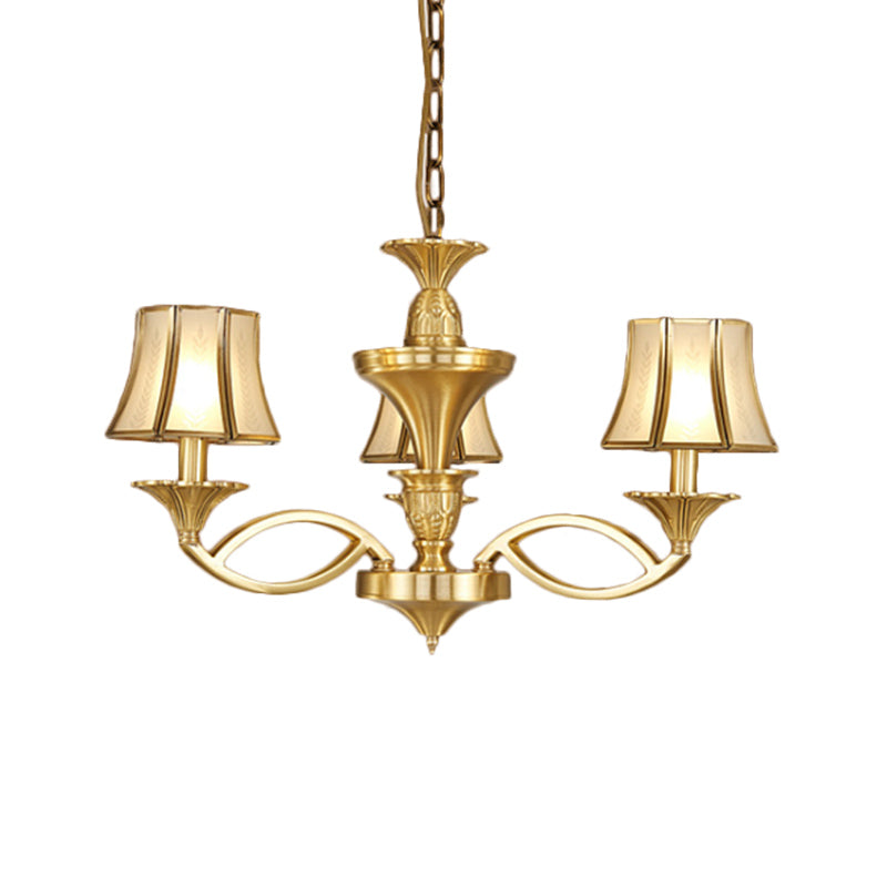 Gold Starburst Chandelier Lamp Colony Metal 3/6/8 Heads Pendant Ceiling Light with Flared Opal Frosted Glass Shade