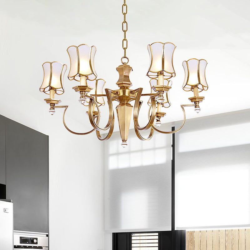 Bianco 6 lampadine a ciondolo lampadario colonialista in vetro glassato largo soffitto bagliore per soggiorno per soggiorno