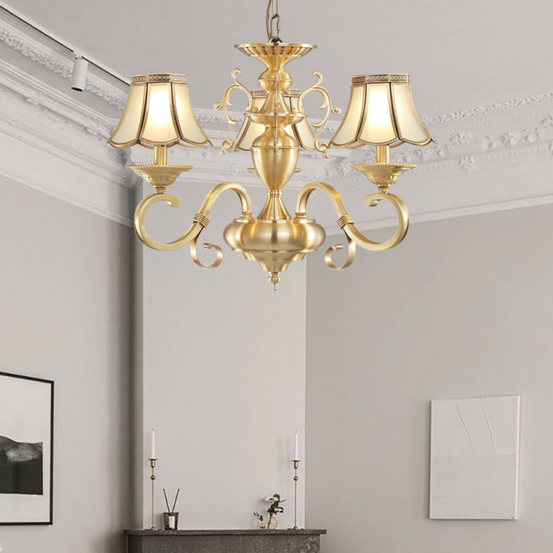 Frosted Glass Scalloped Chandelier Light Traditional 3/5 Lights Living Room Hanging Ceiling Lamp