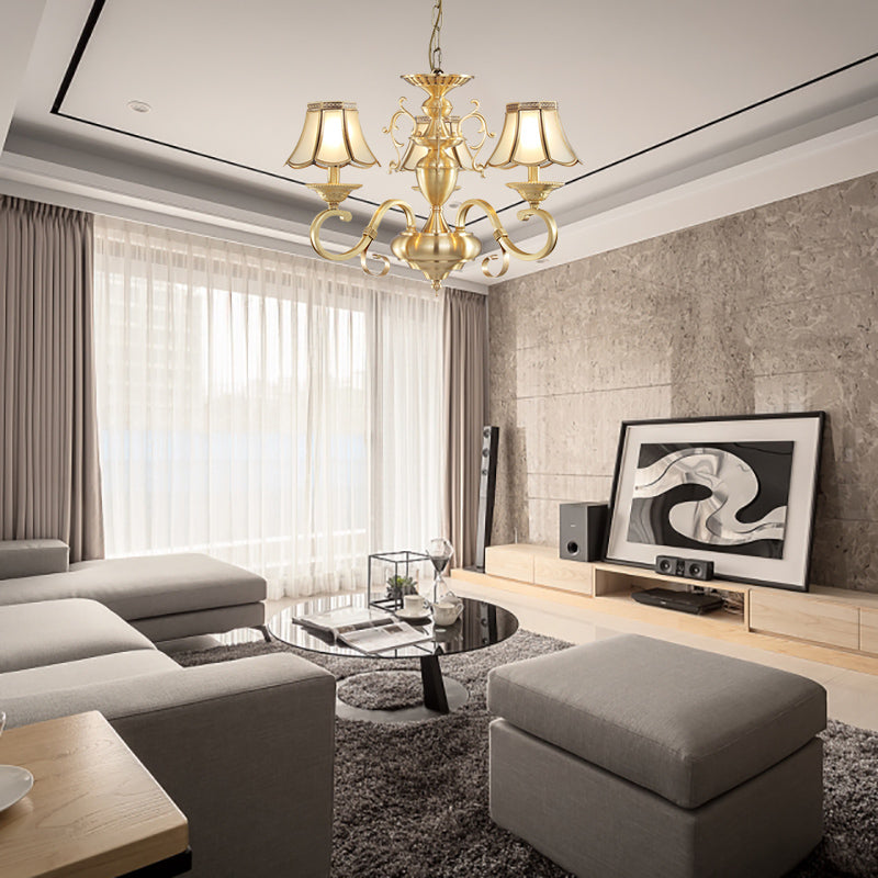 Frosted Glass Scalloped Chandelier Light Traditional 3/5 Lights Living Room Hanging Ceiling Lamp