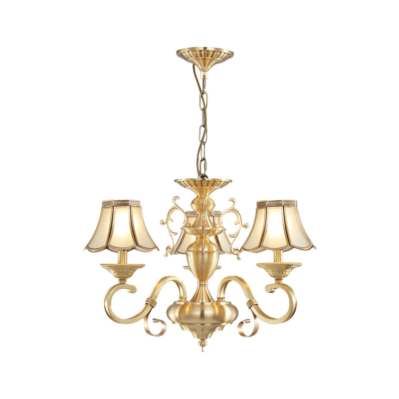 Frosted Glass Scalloped Chandelier Light Traditional 3/5 Lights Living Room Hanging Ceiling Lamp