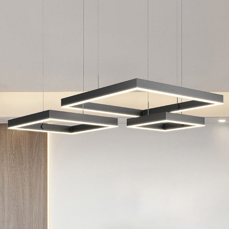 Modern Squared Ceiling Pendant Light Metal 3 Lights Pendant Lights