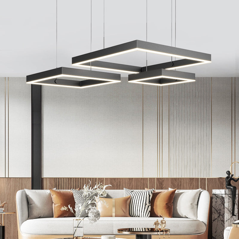 Modern Squared Ceiling Pendant Light Metal 3 Lights Pendant Lights