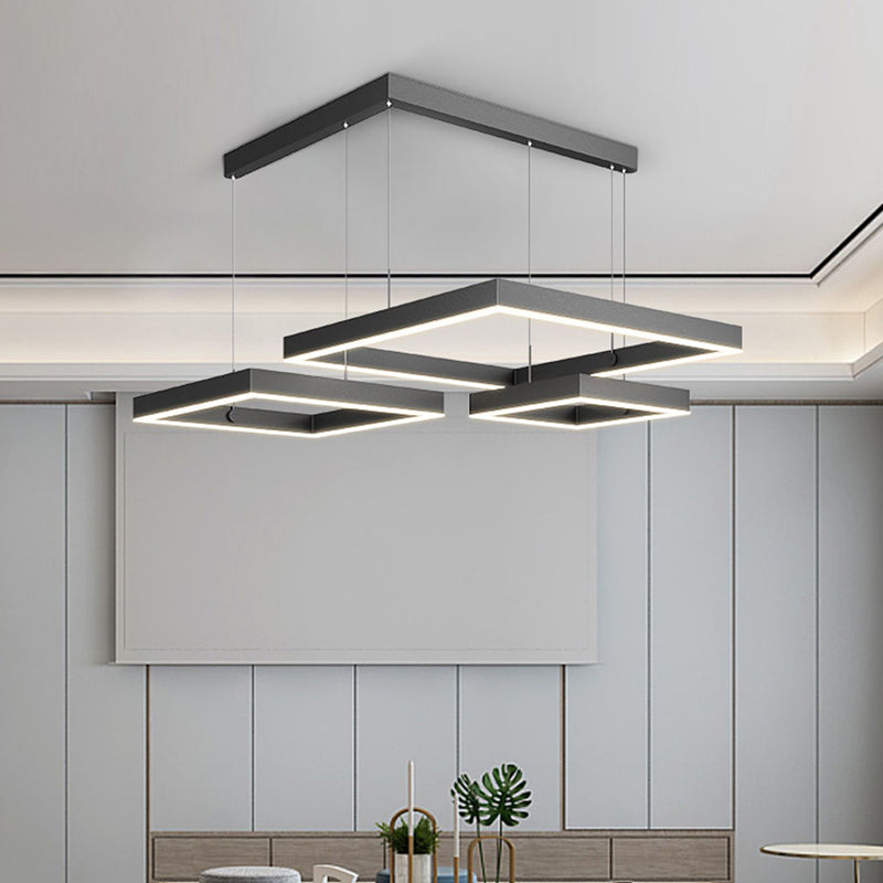 Modern Squared Ceiling Pendant Light Metal 3 Lights Pendant Lights