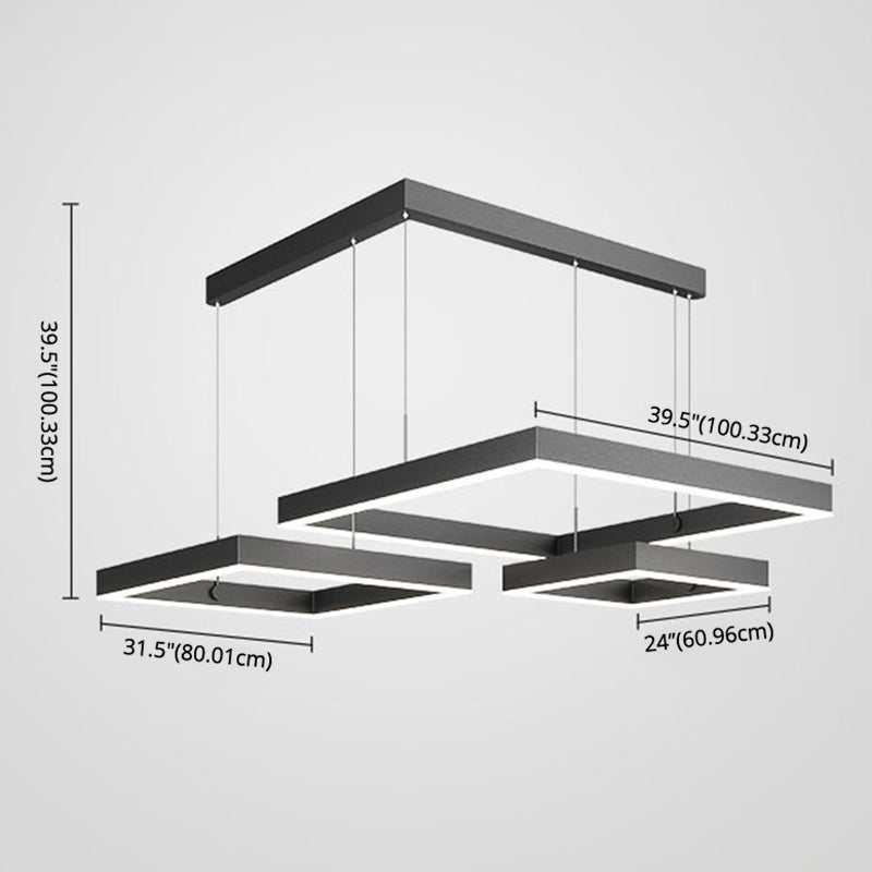 Modern Squared Ceiling Pendant Light Metal 3 Lights Pendant Lights