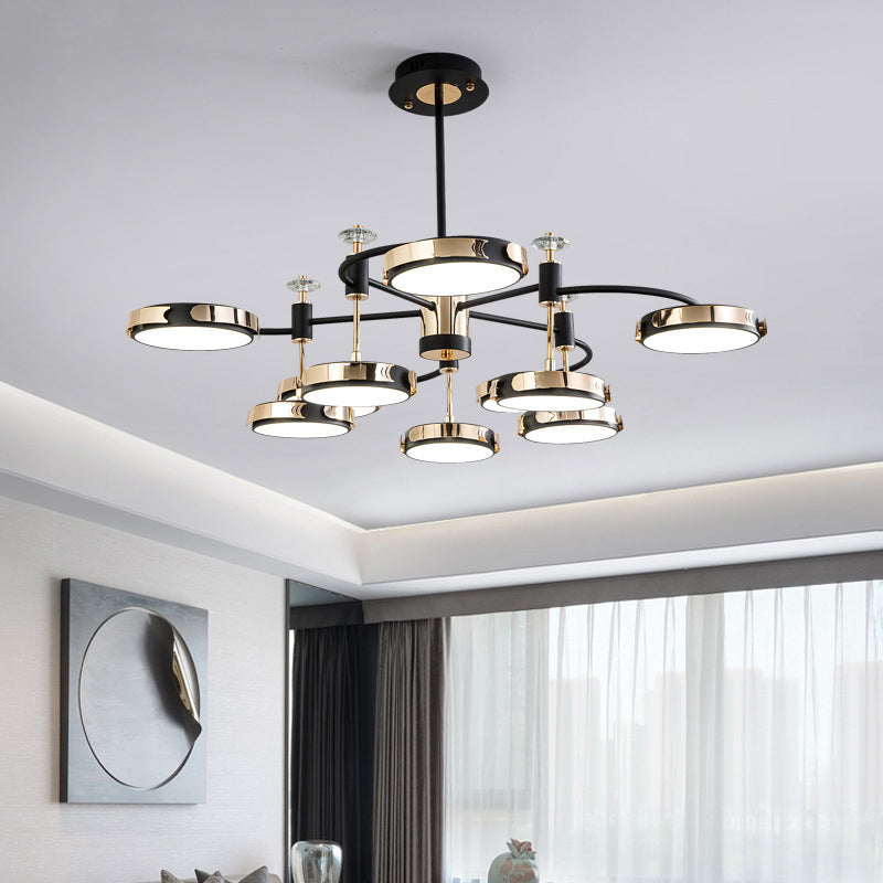 Postmodern Round Chandelier Metallic Bedroom LED Suspension Light in Black-Gold