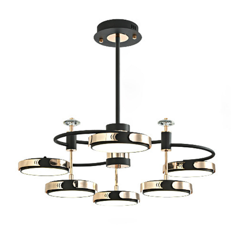Postmodern Round Chandelier Metallic Bedroom LED Suspension Light in Black-Gold