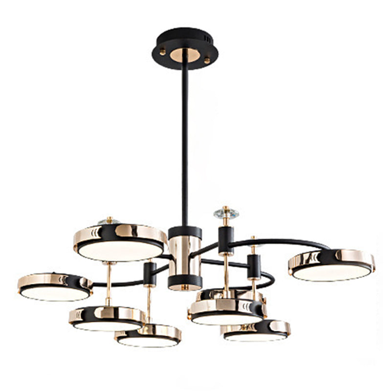 Postmodern Round Chandelier Metallic Bedroom LED Suspension Light in Black-Gold