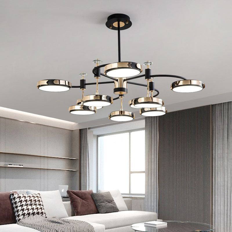 Postmodern Round Chandelier Metallic Bedroom LED Suspension Light in Black-Gold