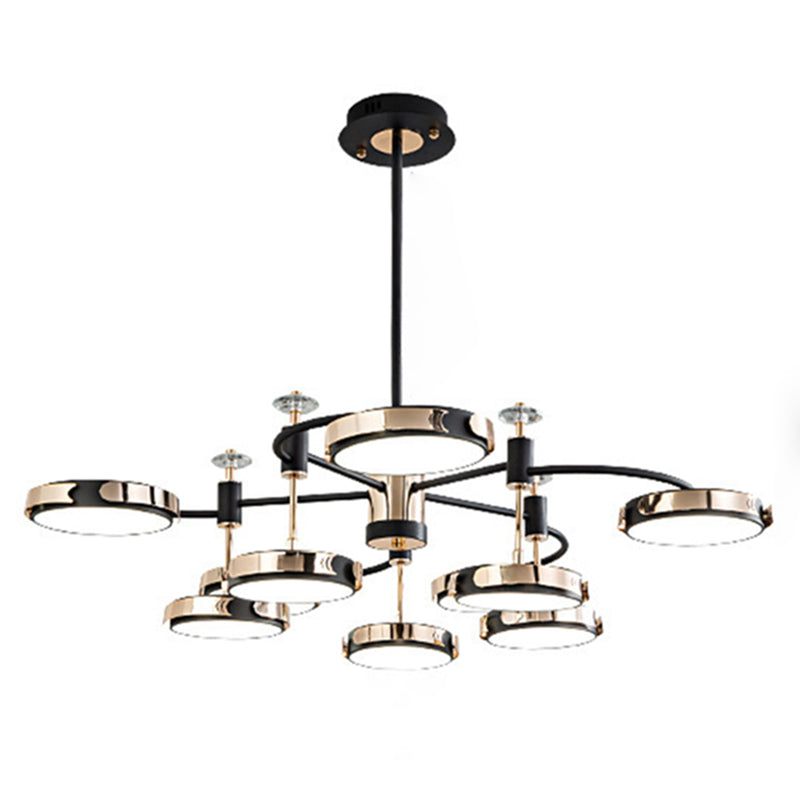 Postmodern Round Chandelier Metallic Bedroom LED Suspension Light in Black-Gold