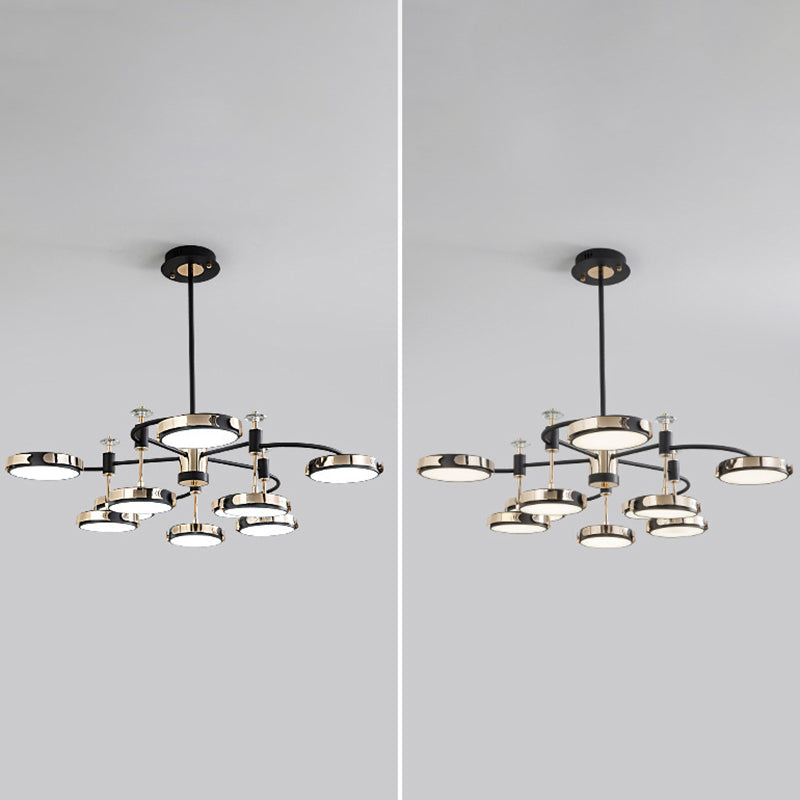Postmodern Round Chandelier Metallic Bedroom LED Suspension Light in Black-Gold
