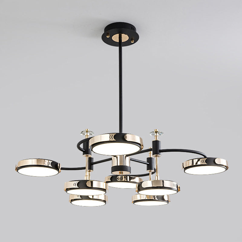 Postmodern Round Chandelier Metallic Bedroom LED Suspension Light in Black-Gold
