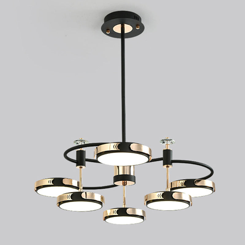 Postmodern Round Chandelier Metallic Bedroom LED Suspension Light in Black-Gold