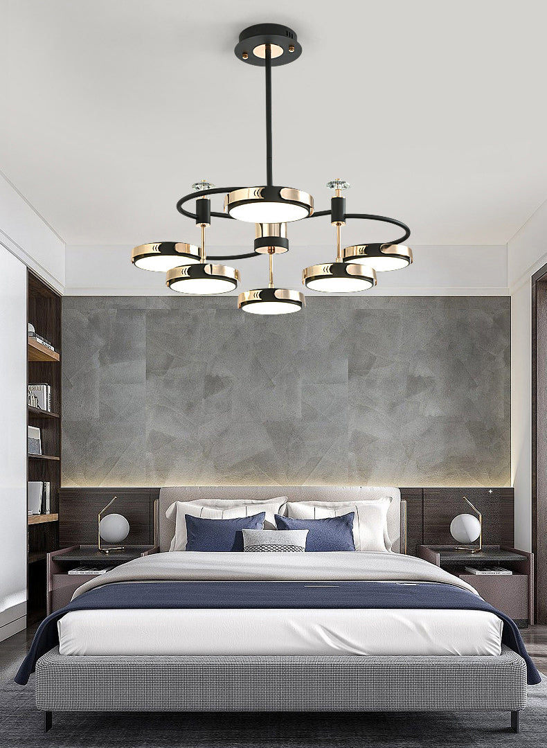 Postmodern Round Chandelier Metallic Bedroom LED Suspension Light in Black-Gold