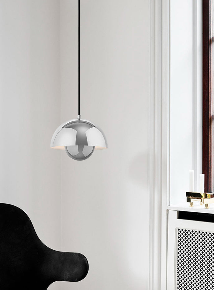 Modern Globe Pendant Ceiling Lights 1 Light Pendant with Stainless Steel Shade for Bedroom