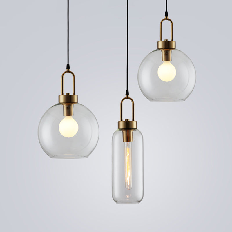 Modern Minimalist Gold Suspension Pendant  Glass 1 Light Coffee Shop Hanging Ceiling Light