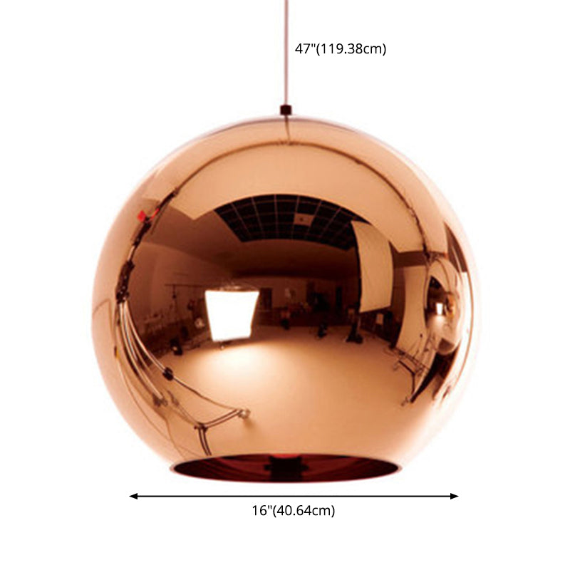 Mirrored Glass Globe Suspension Light Postmodern 1 Head Copper Pendant for Restaurant