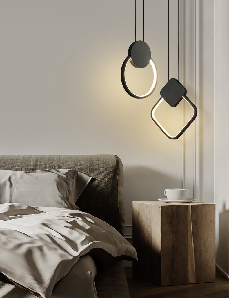 Modern Minimalist Style Cord Hung Hanging Pendant Lights Metal Pendant Light in Black Finish