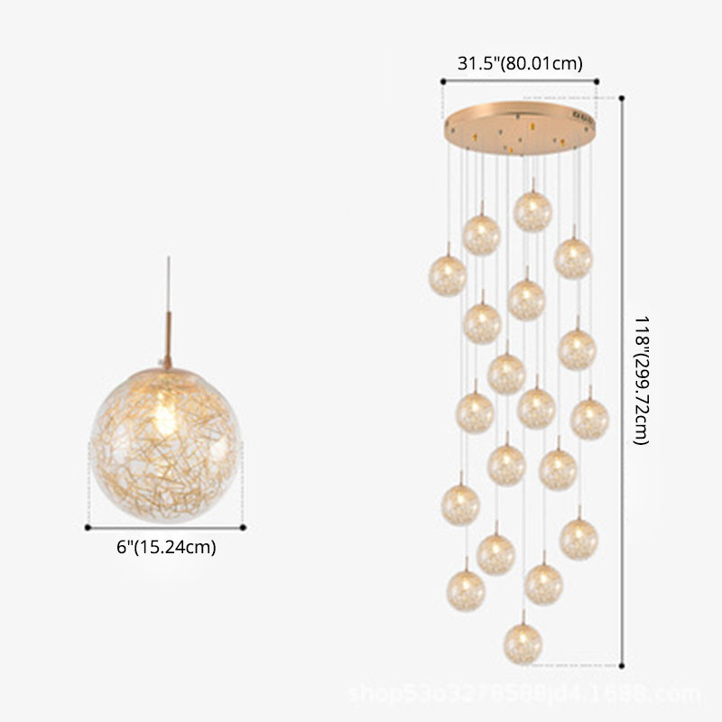 Globe Multi Light Pendant Mid-Century Modern Creativity Glass Hanging Pendant Lights for Duplex Stairs