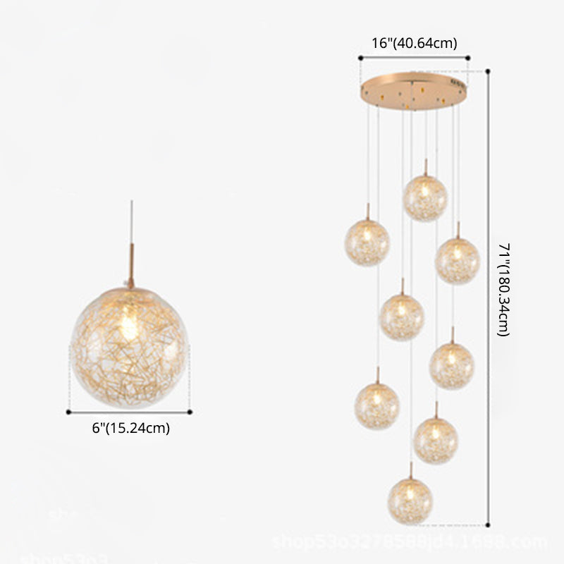 Globe Multi Light Pendant Mid-Century Modern Creativity Glass Hanging Pendant Lights for Duplex Stairs