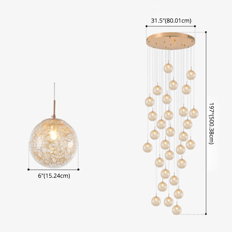 Globe Multi Light Pendant Mid-Century Modern Creativity Glass Hanging Pendant Lights for Duplex Stairs