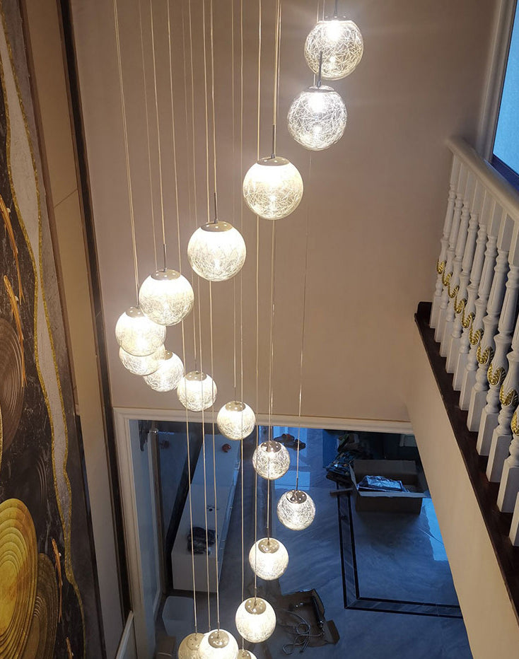 Globe Multi Light Pendant Mid-Century Modern Creativity Glass Hanging Pendant Lights for Duplex Stairs