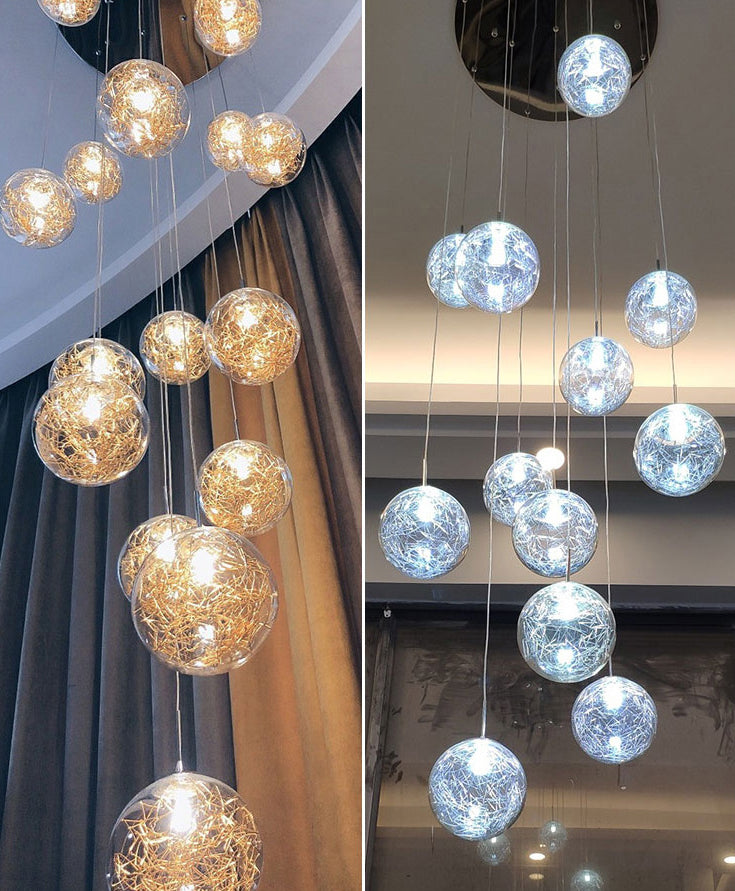 Globe Multi Light Pendant Mid-Century Modern Creativity Glass Hanging Pendant Lights for Duplex Stairs