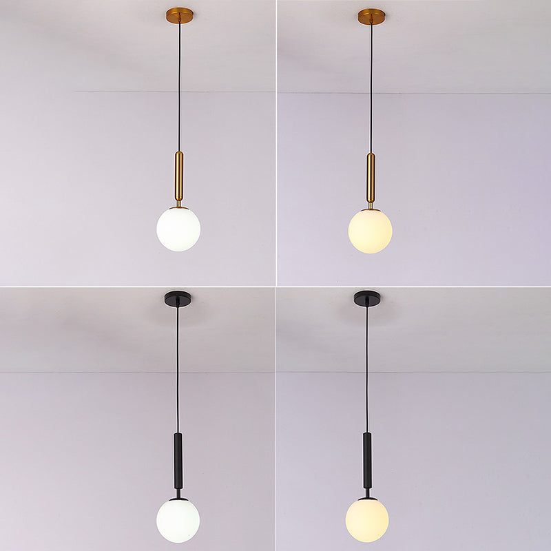 1 Light Spherical Pendant Light Modern Hand-Blown White Glass Shade Hanging Lamp for Living Room