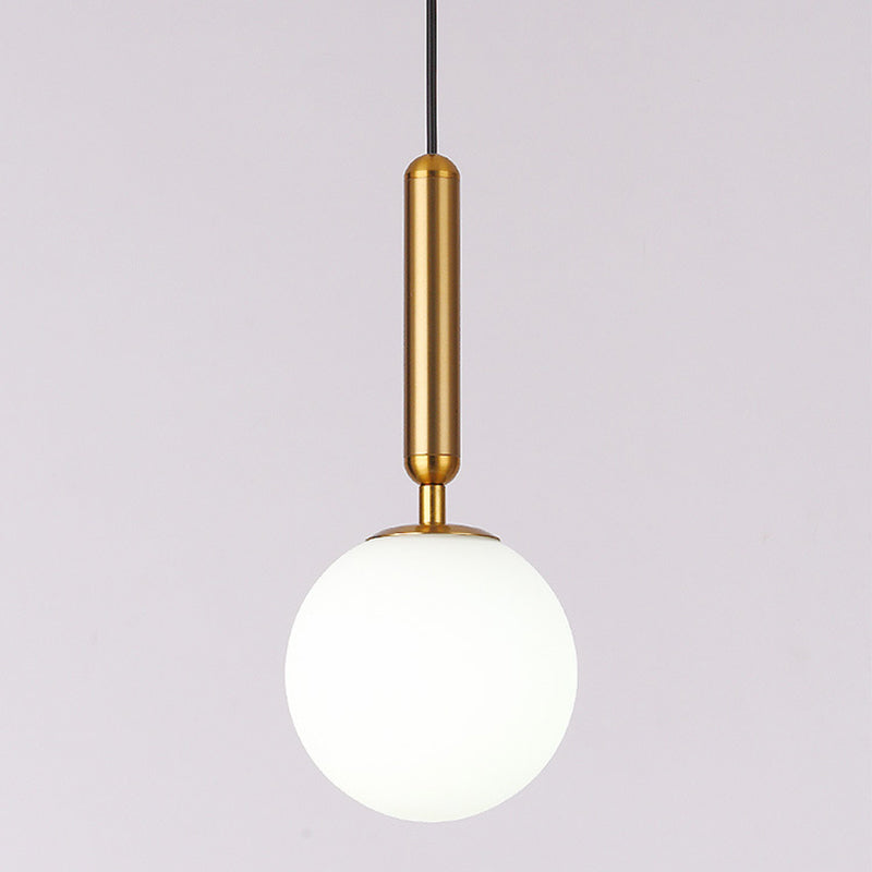 1 Light Spherical Pendant Light Modern Hand-Blown White Glass Shade Hanging Lamp for Living Room