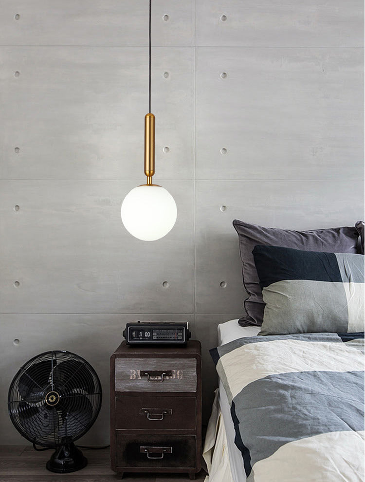 1 Light Spherical Pendant Light Modern Hand-Blown White Glass Shade Hanging Lamp for Living Room