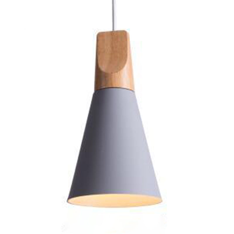 Metal Tapered Hanging Light Nordic Style 1 Light  Restaurant Ceiling Pendant Lamp  with Wooden Top