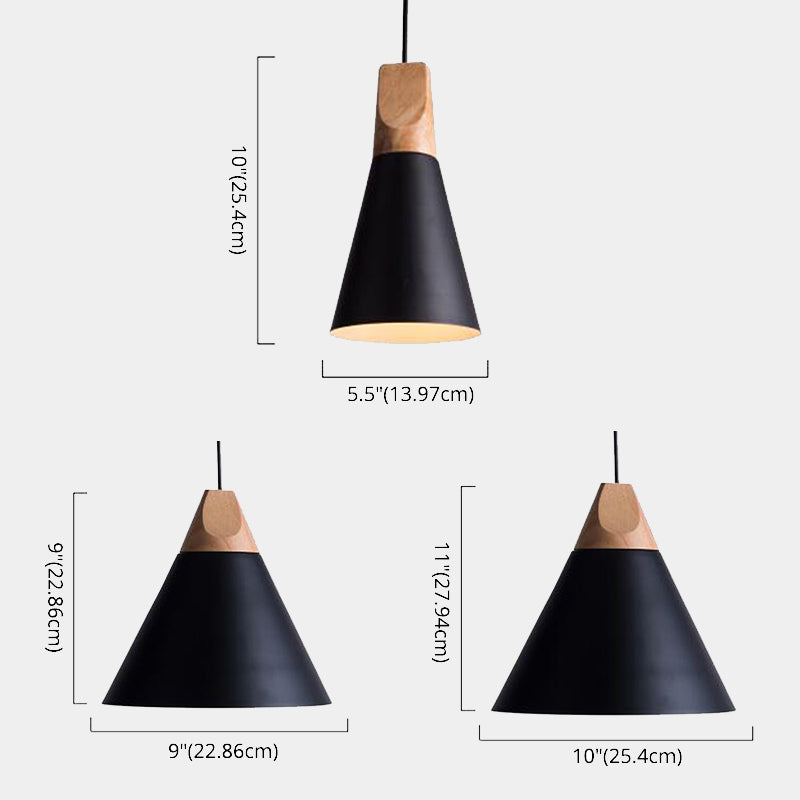 Metal Tapered Hanging Light Nordic Style 1 Light  Restaurant Ceiling Pendant Lamp  with Wooden Top