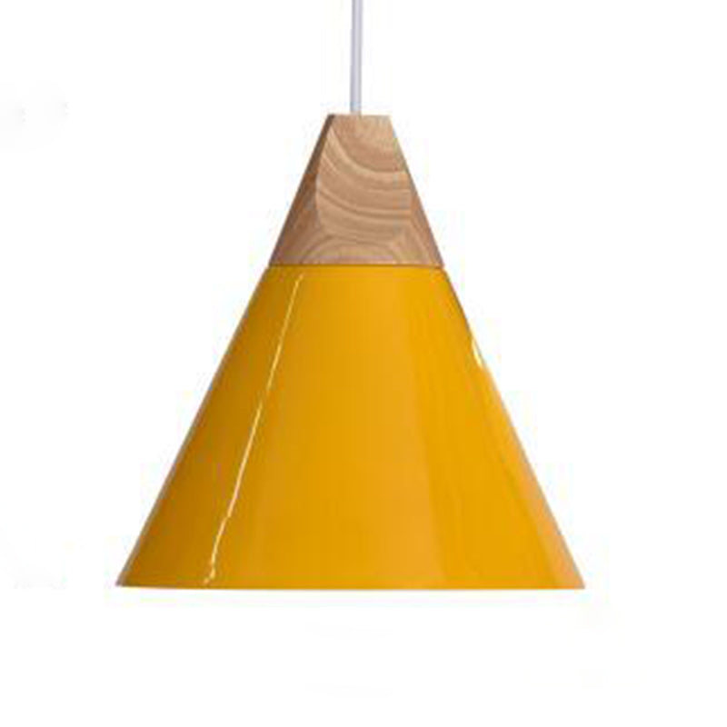 Metal Tapered Hanging Light Nordic Style 1 Light  Restaurant Ceiling Pendant Lamp  with Wooden Top
