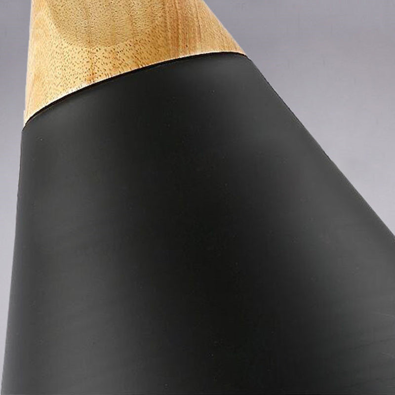 Metal Tapered Hanging Light Nordic Style 1 Light  Restaurant Ceiling Pendant Lamp  with Wooden Top