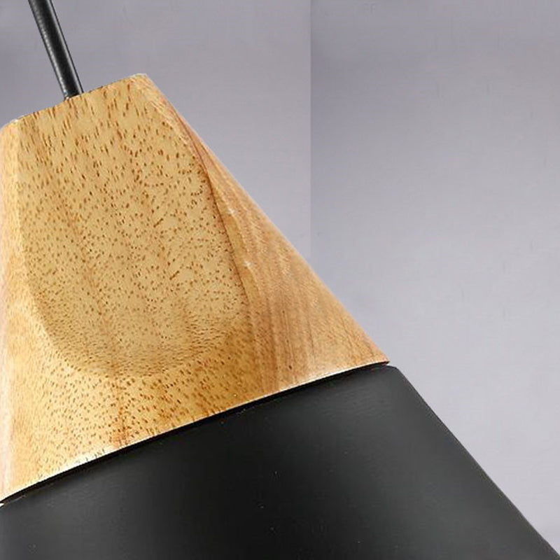 Metal Tapered Hanging Light Nordic Style 1 Light  Restaurant Ceiling Pendant Lamp  with Wooden Top
