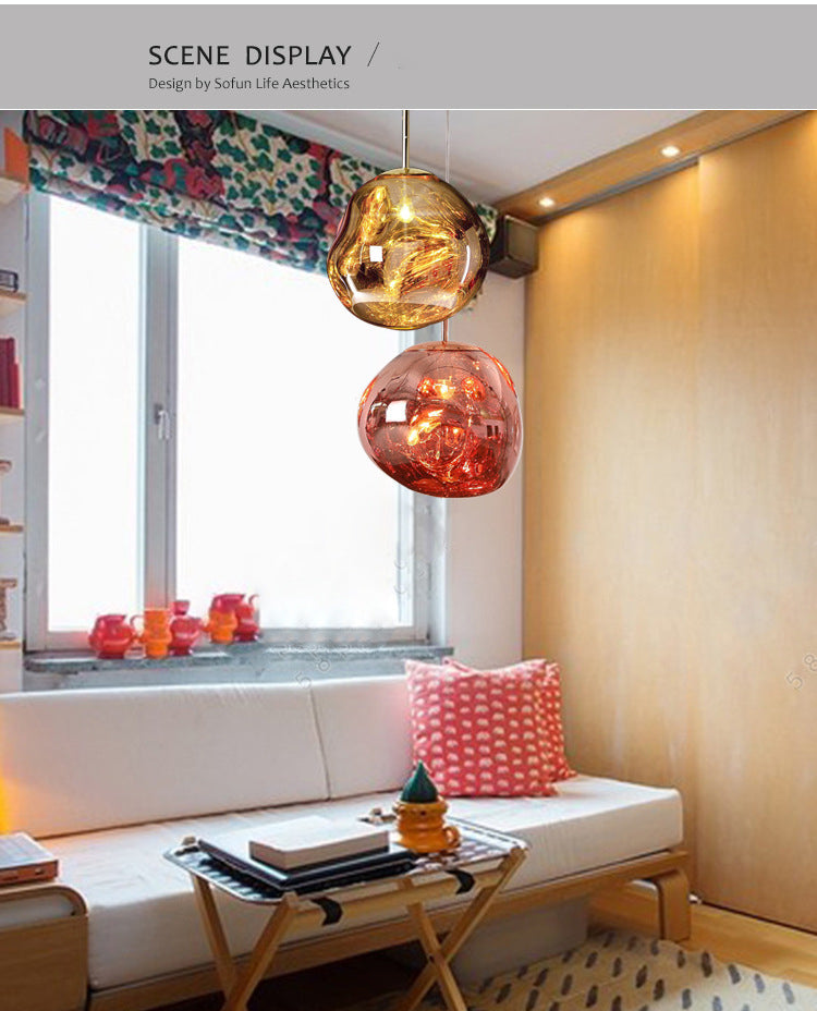 1 Light Rock Ceiling Light Modern Simple Dimpled Blown Glass Ceiling Fixture for Restaurant