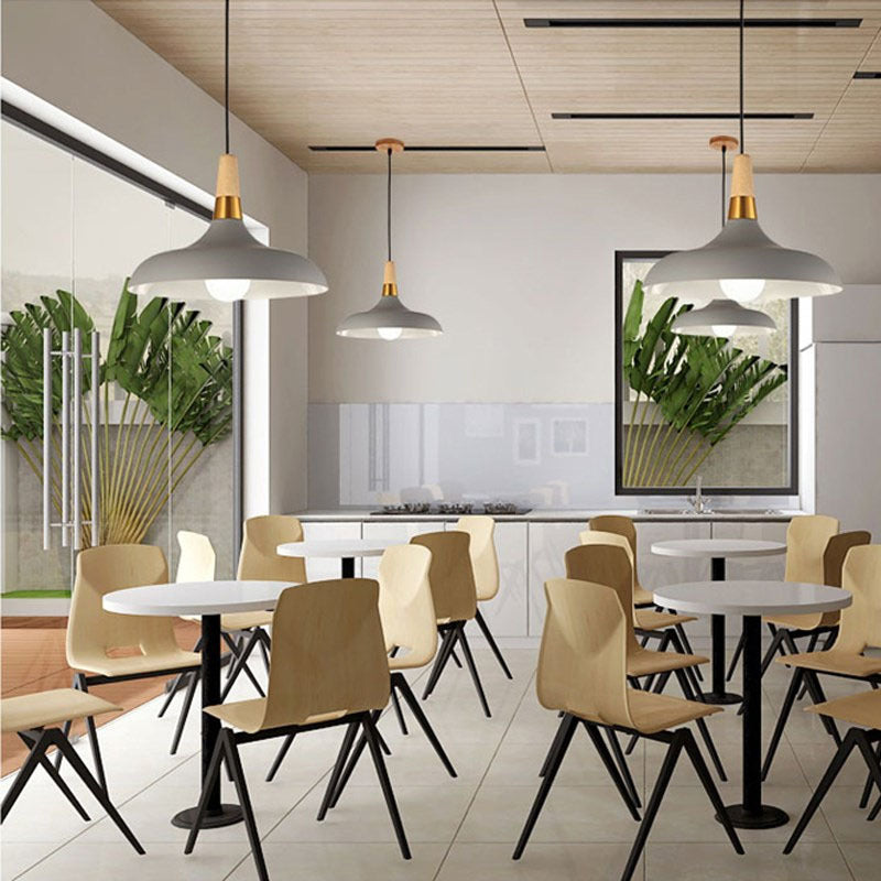 Macarons Industrial  Barn Shade Pendant Light Metal 1-Light Restaurant Pendant Lighting with Wooden Top