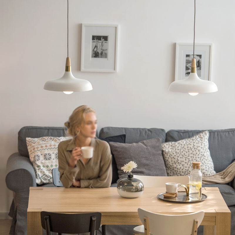 Macarons Industrial  Barn Shade Pendant Light Metal 1-Light Restaurant Pendant Lighting with Wooden Top