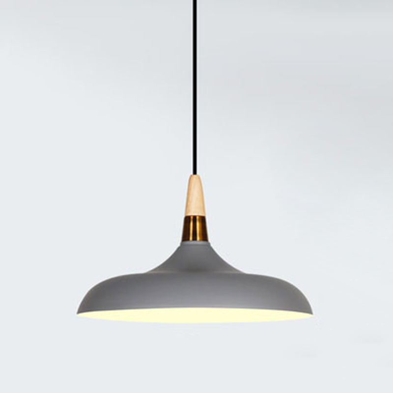 Macarons Industrial  Barn Shade Pendant Light Metal 1-Light Restaurant Pendant Lighting with Wooden Top