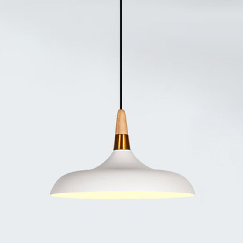 Macarons Industrial  Barn Shade Pendant Light Metal 1-Light Restaurant Pendant Lighting with Wooden Top