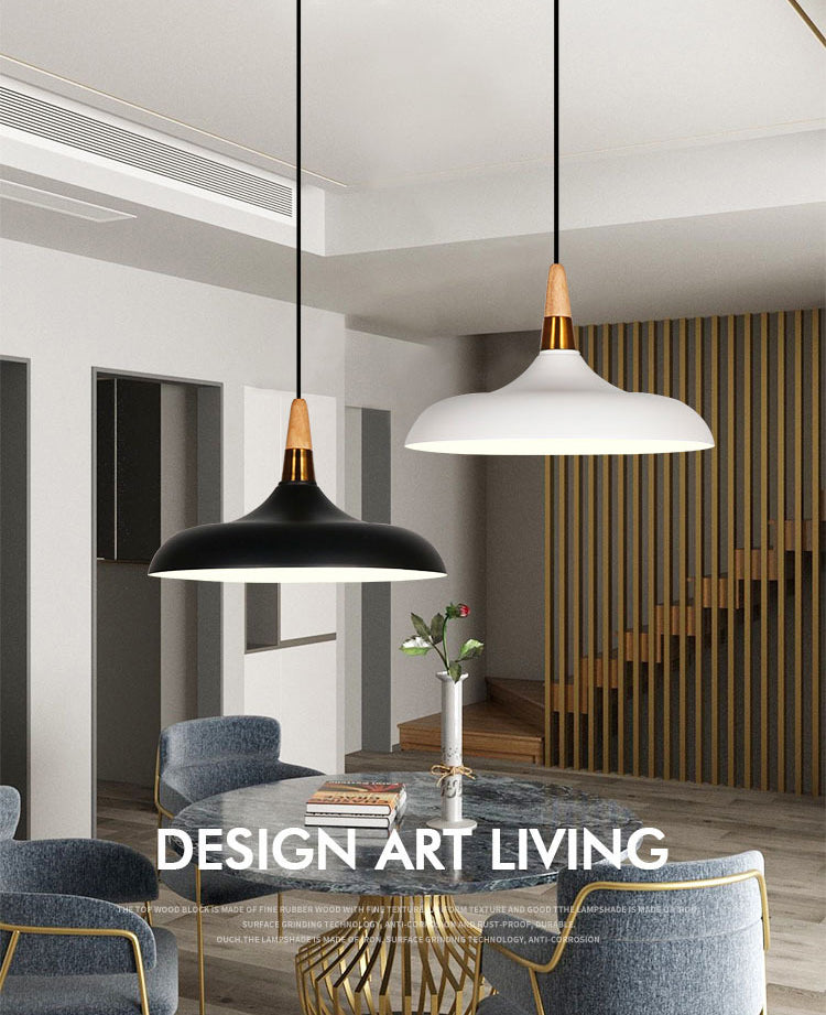 Macarons Industrial  Barn Shade Pendant Light Metal 1-Light Restaurant Pendant Lighting with Wooden Top