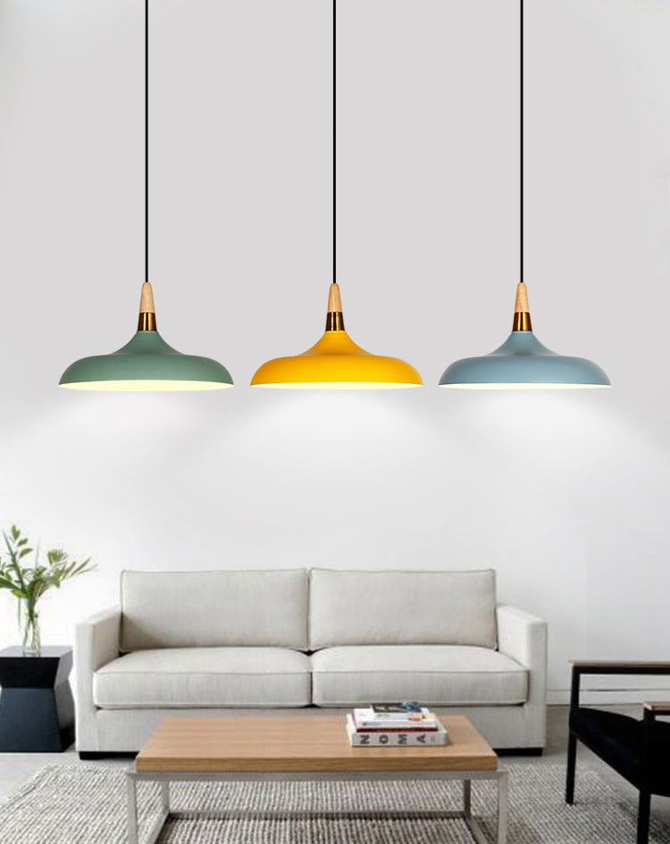 Macarons Industrial  Barn Shade Pendant Light Metal 1-Light Restaurant Pendant Lighting with Wooden Top
