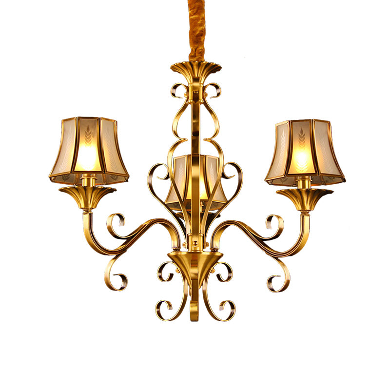 Braccio curvo con soffitto in metallo colonialismo 3/5/6 teste lampada sospensione soggiorno in oro con beige glassa di vetro