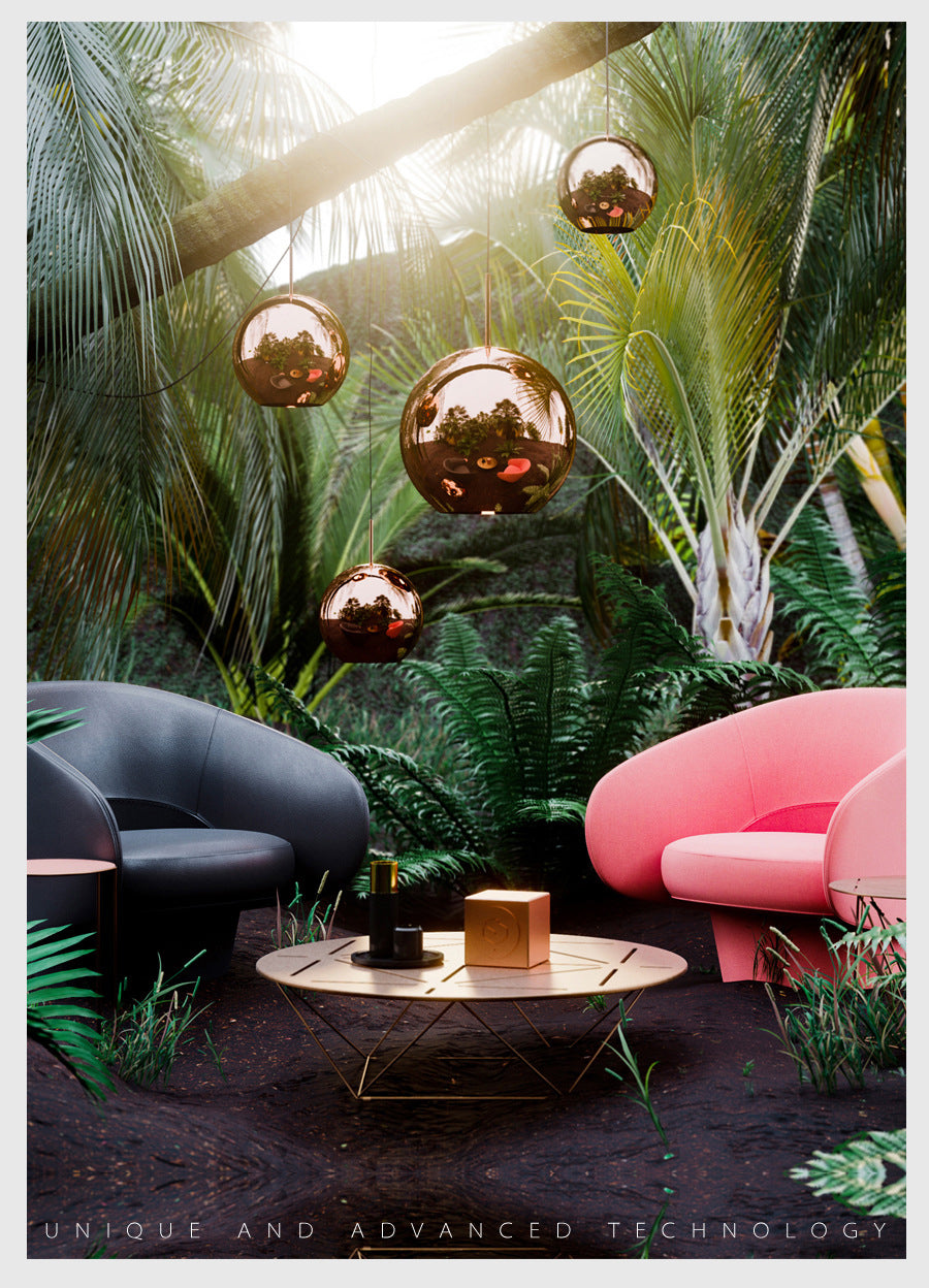 1 Light Ball Hanging Light Fixtures Postmodern Mirror Glass Ceiling Light for Restaurant