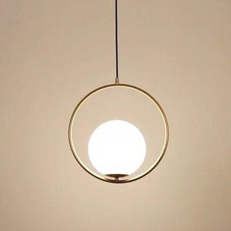 Contemporary Spherical Hanging Light Fixture Glass Bedroom Pendant Ceiling Light in White