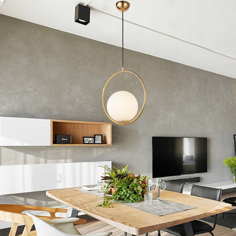 Contemporary Spherical Hanging Light Fixture Glass Bedroom Pendant Ceiling Light in White